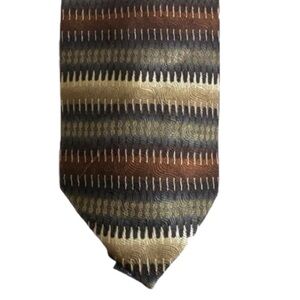 Gasparo 100% Silk Tie Made in Korea – Earth Tone Geometric Striped Pattern